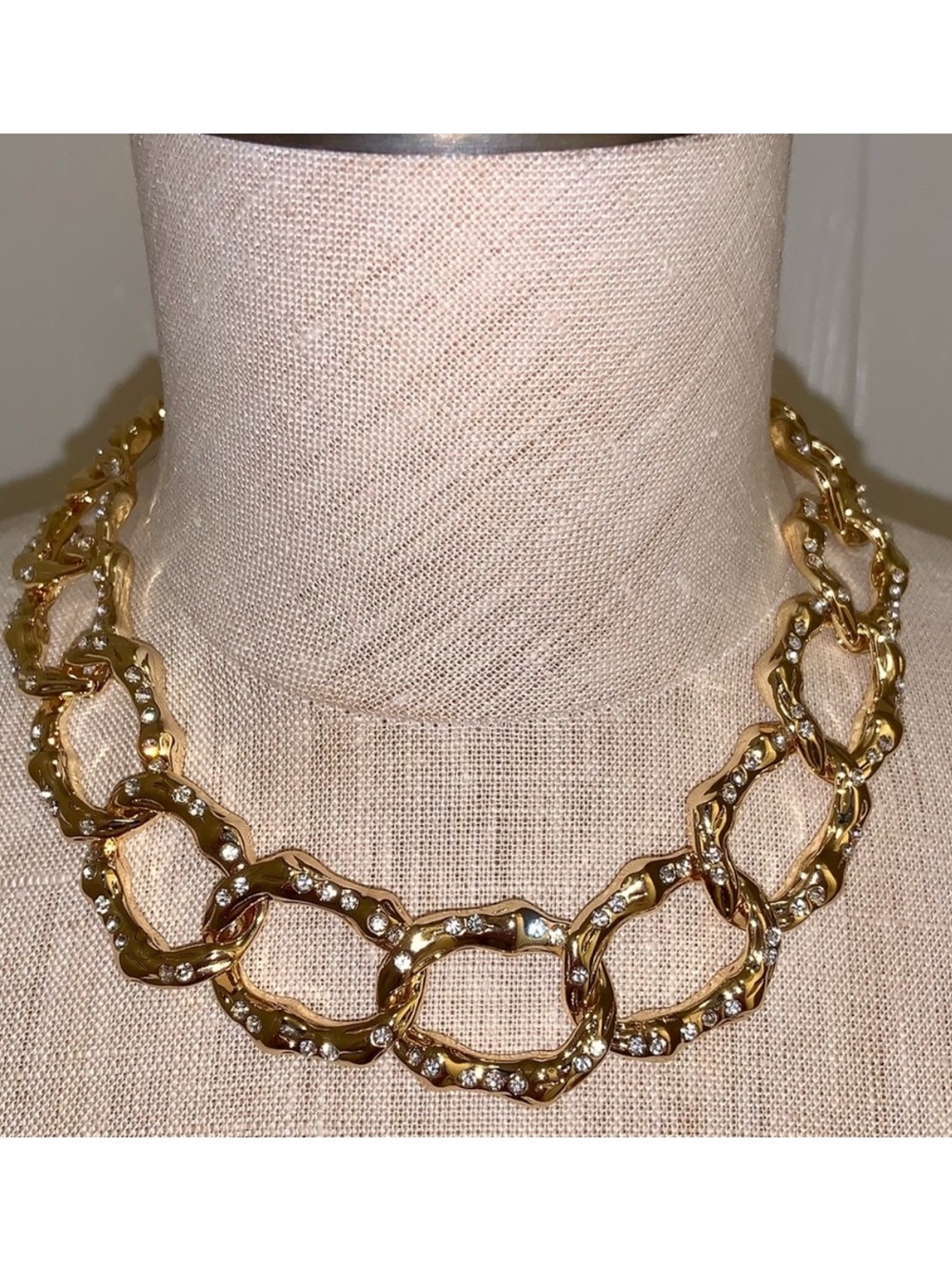 NWT WHBM GOLDTONE PAVÉ BAMBOO LINK NECKLACE